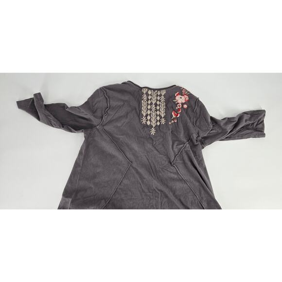 Johnny Was Embroided Cherry Blossom Gray Fairy Asymmetrical Tunic Womens Small - Picture 2 of 7